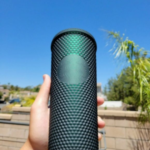 Starbucks 2022 Jelly Tinted Bling Dark Green Studded Cold Cup Tumbler 24oz - Picture 3 of 7